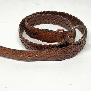 Bullock & Jones Lizard and Brown Woven Leather Belt Mens Size 38